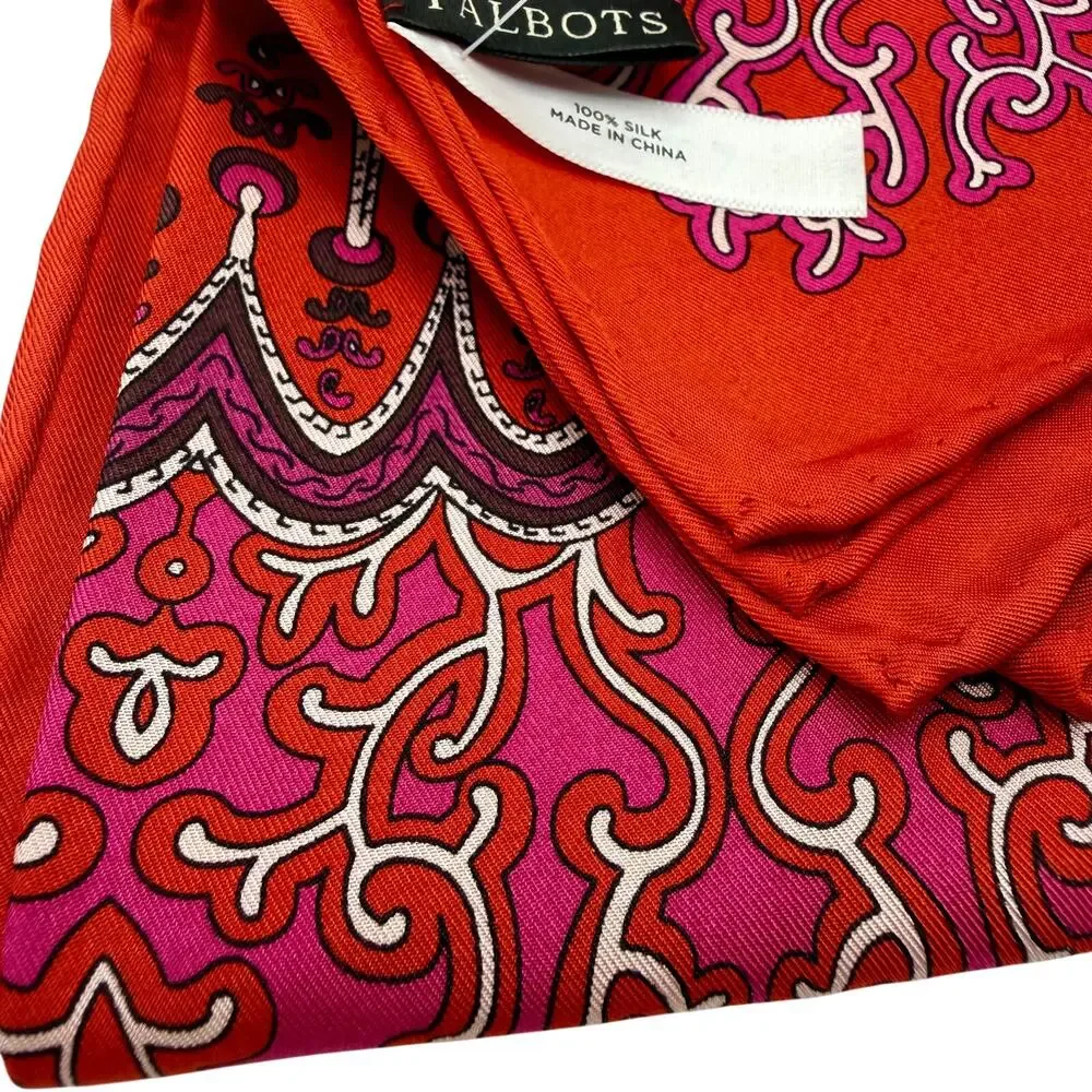 Talbots 100% Silk Scarf NWT Pink & Red Medallion Square Scarf 34